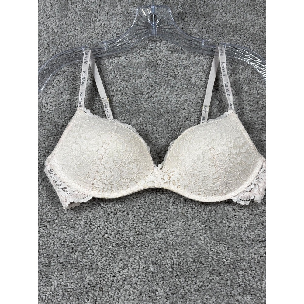 Kensie Women Cream Floral Lace Underwire Bra 36B Logo Straps 2PKBRA2750